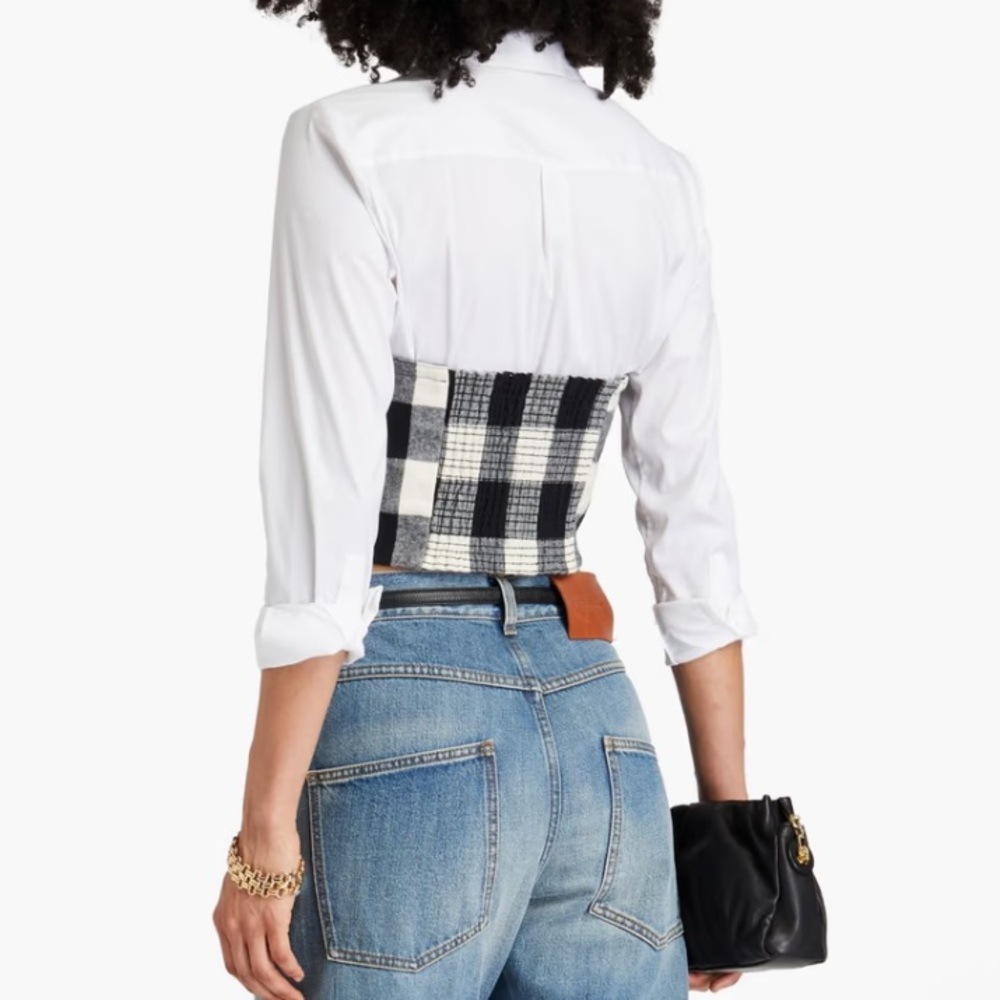 NWT Mara Hoffman Layne Cropped Checked Cotton-Flannel Strapless Top 4 - Picture 3 of 12